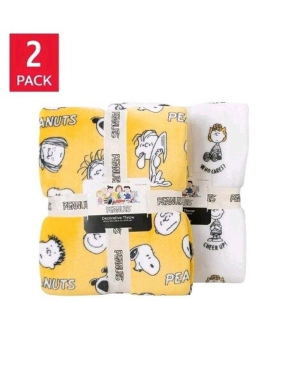 Peanuts Throw Yellow White Snoopy 2-Pack Printed VelvetLoft Plush - Yellow - New